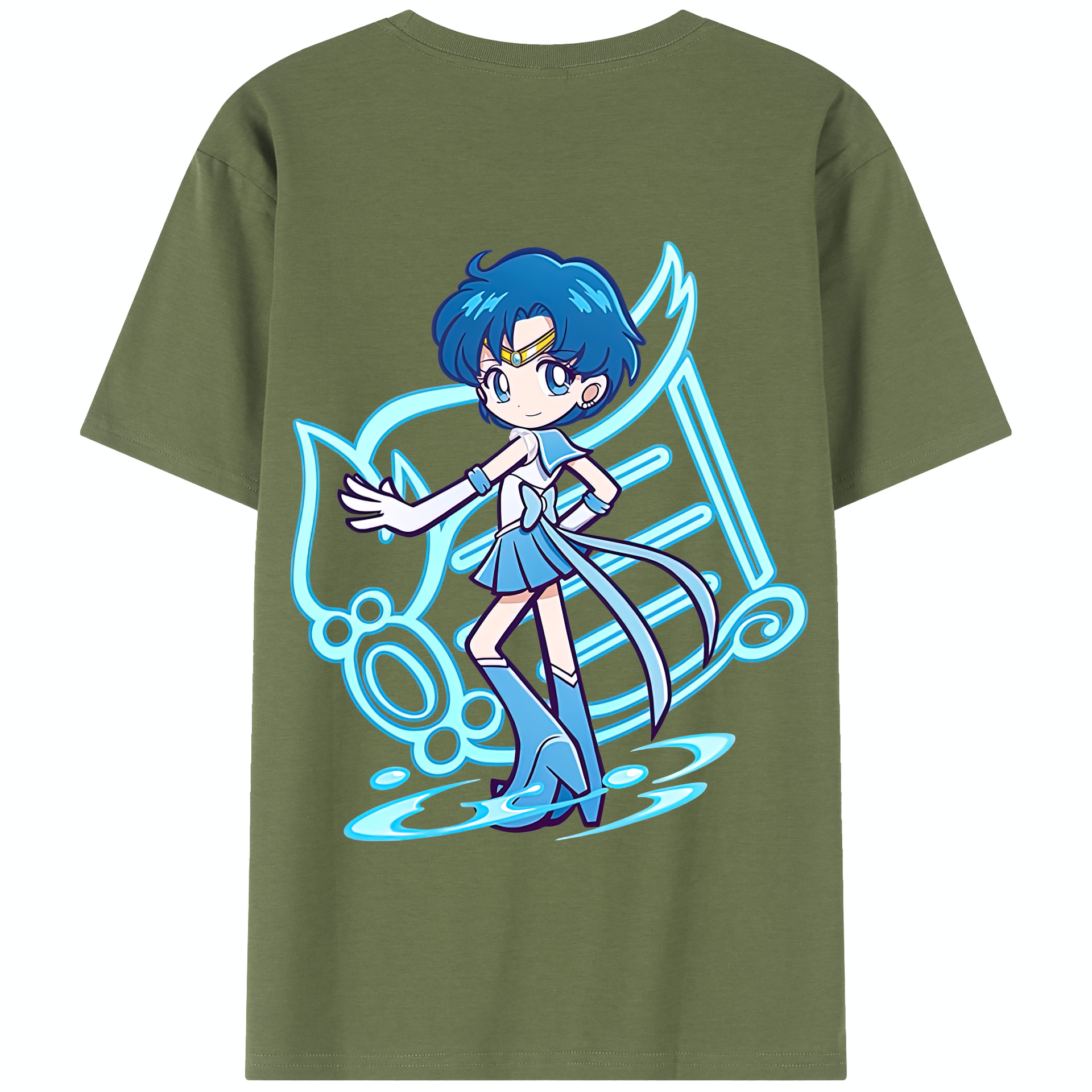 （画像用） 美少女戦士セーラームーン 水野 亜美 みずの あみ Sailor Moon Mizuno Ami 綿100％半袖Tシャツ（背面プリント）